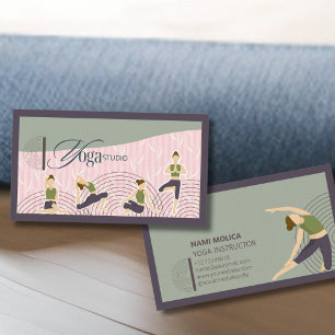 Modern Boho Green Pink Yoga Instructor Business Card