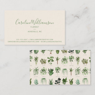Modern Boho Green White Plants Botanical Florist Business Card
