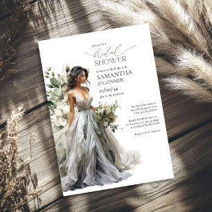 Modern boho greenery eucalyptus wedding gown invitation