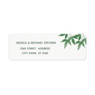 Modern boho  Greenery leaves watercolor wedding Return Address Label