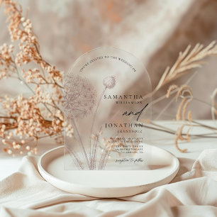 Modern Boho Greenery Minimal Wedding Acrylic Invitations