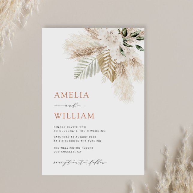modern boho greenery pampas grass wedding invitation (Creator Uploaded)