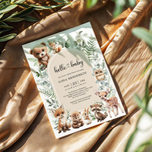 Modern Boho Greenery Woodland Animals Baby Shower Invitation