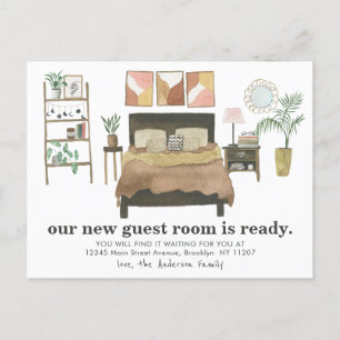 Modern Boho Guest Room Ready We've Moved Moving Announcement Postcard