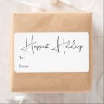 Modern Boho Happiest Holidays Rectangular Gift<br><div class="desc">Celebrate the joy of the season with this modern boho happiest holidays rectangular gift label. The unique and chic editable script creates a touch of charm and individuality. Its simple, elegant black-and-white design, featuring a classic bohemian arch frame, evokes a whimsical winter ambiance. The minimal and delicate festive font adds...</div>