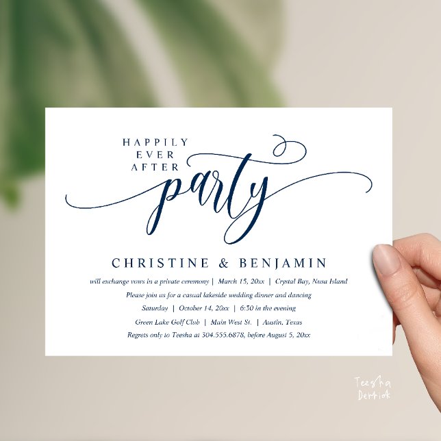 Modern Boho Happily Ever After Reception Party Invitation (Modern Boho Happily Ever After Reception Party Invitation card PDF in navy blue)