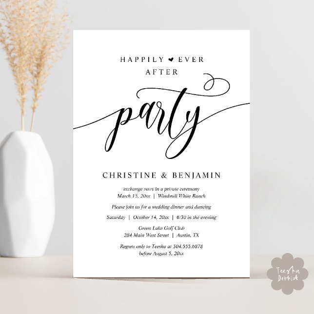Modern Boho Happily Ever After Reception Party Invitation (Modern Boho Happily Ever After Reception Party Invitation card PDF in black and white)