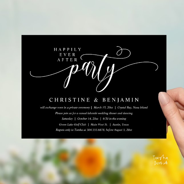 Modern Boho Happily Ever After Reception Party Invitation (Modern Boho Happily Ever After Reception Party Invitation card PDF in classy black white)
