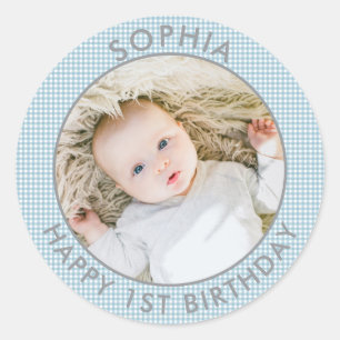 Modern Boho Happy 1st Birthday Photo Cute Classic Round Sticker