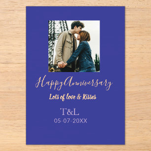 Modern boho happy anniversary add name blue orange acrylic invitations