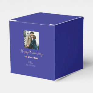 Modern boho happy anniversary add name blue orange favour box