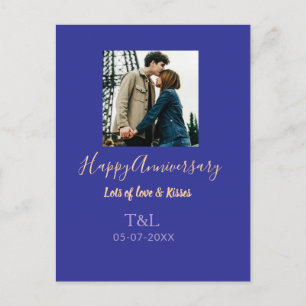 Modern boho happy anniversary add name blue orange holiday postcard