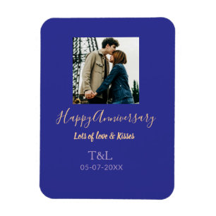 Modern boho happy anniversary add name blue orange magnet
