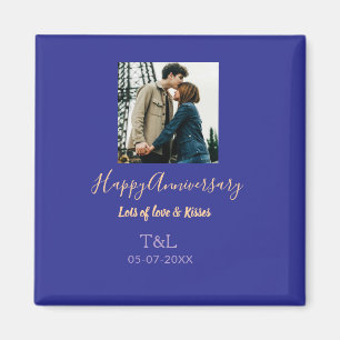 Modern boho happy anniversary add name blue orange magnet