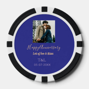 Modern boho happy anniversary add name blue orange poker chips