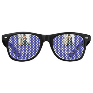 Modern boho happy anniversary add name blue orange retro sunglasses