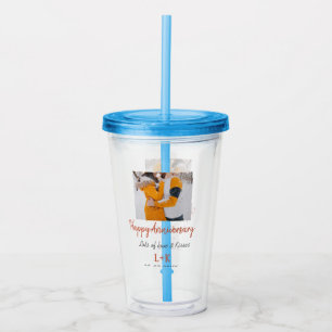 Modern boho happy anniversary add name date orange acrylic tumbler