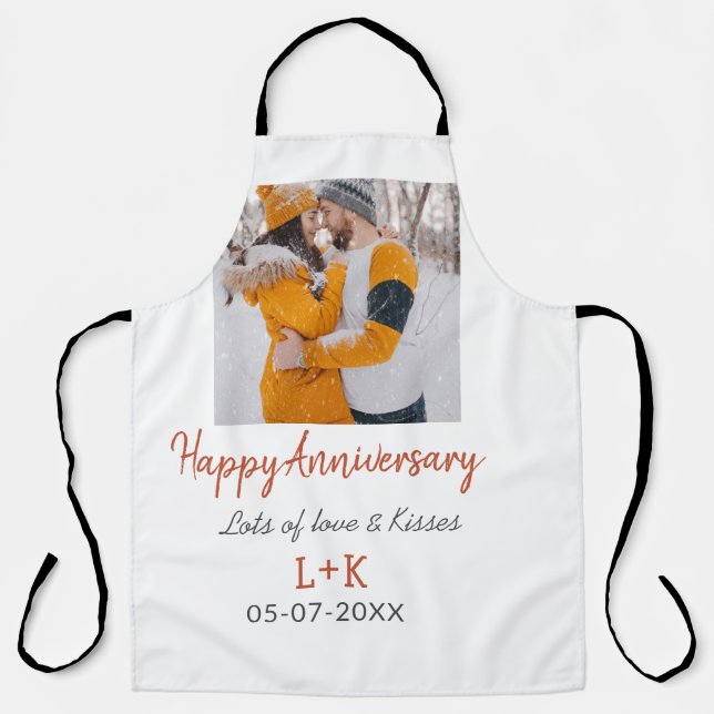 Modern boho happy anniversary add name date orange apron (Front)