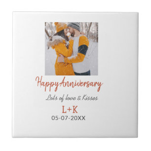 Modern boho happy anniversary add name date orange ceramic tile