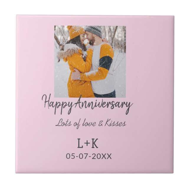 Modern boho happy anniversary add name date orange ceramic tile (Front)