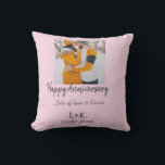 Modern boho happy anniversary add name date orange cushion<br><div class="desc">Design for couple love</div>