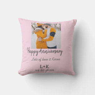 Modern boho happy anniversary add name date orange cushion