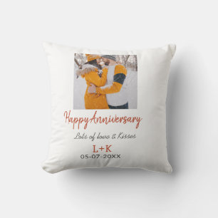 Modern boho happy anniversary add name date orange cushion