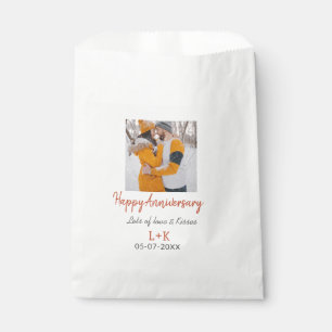 Modern boho happy anniversary add name date orange favour bag