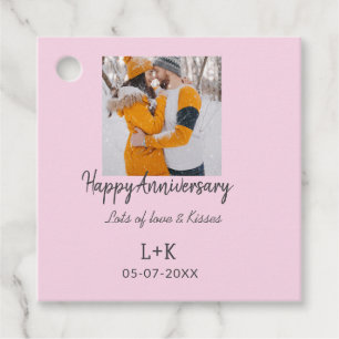 Modern boho happy anniversary add name date orange favour tags