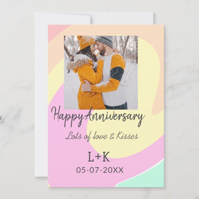Modern boho happy anniversary add name date orange invitation (Front)