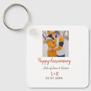 Modern boho happy anniversary add name date orange key ring