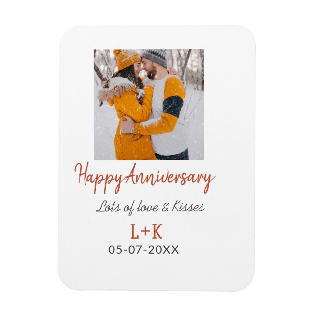 Modern boho happy anniversary add name date orange magnet (Vertical)
