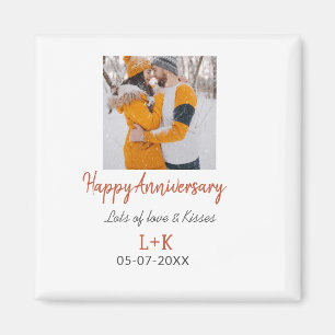 Modern boho happy anniversary add name date orange magnet