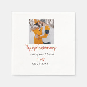 Modern boho happy anniversary add name date orange napkin