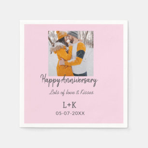 Modern boho happy anniversary add name date orange napkin