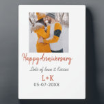 Modern boho happy anniversary add name date orange plaque<br><div class="desc">Design for couple love</div>