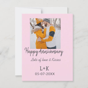 Modern boho happy anniversary add name date orange postcard