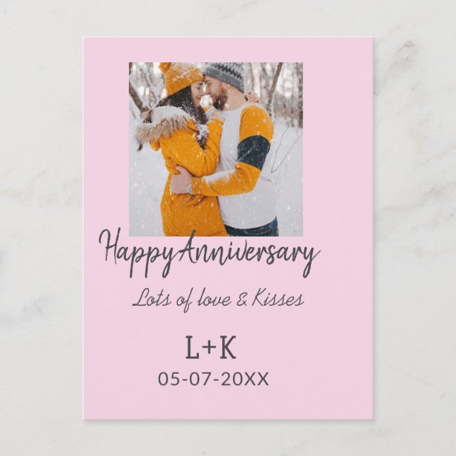 Modern boho happy anniversary add name date orange postcard (Front)