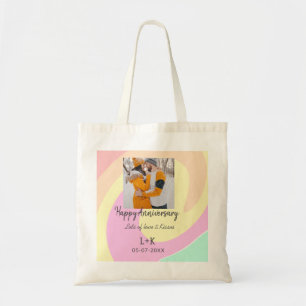 Modern boho happy anniversary add name date orange tote bag