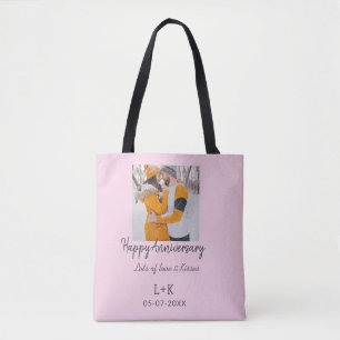 Modern boho happy anniversary add name date orange tote bag