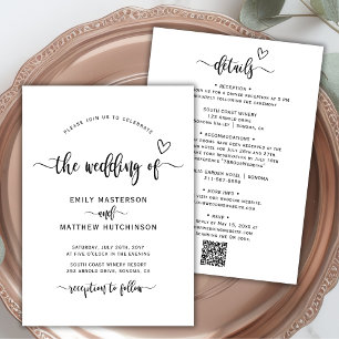 Modern Boho Heart Calligraphy QR Code Wedding Invitation