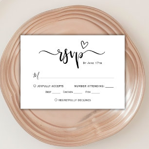 Modern Boho Heart Calligraphy Script Wedding RSVP
