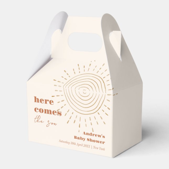 Modern Boho Here Comes The Son Baby Shower Favour Box