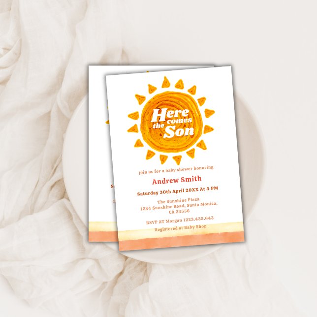 Modern Boho Here Comes The Son Baby Shower  Invitation (Modern Boho Here Comes The Son Baby Shower Invitation)