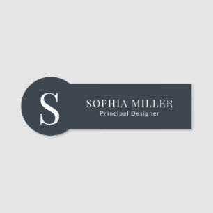 Modern Boho Interior Designer Monogram Charcoal Name Tag