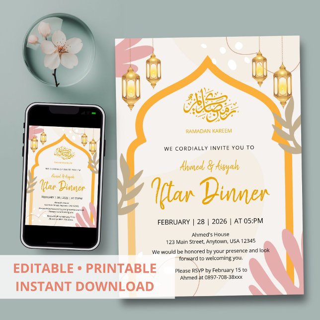 Modern Boho Islamic Lantern Ramadan Iftar Dinner Invitation (Creator Uploaded)