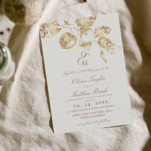 Modern Boho Ivory & Gold Wedding Invitation