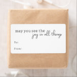 Modern Boho Joy In All Things Rectangular Gift<br><div class="desc">Celebrate the joy of the season with this modern boho joy in all things rectangular gift label. The unique and chic editable script creates a touch of charm and individuality. Its simple, elegant black-and-white design, featuring a classic bohemian arch frame, evokes a whimsical winter ambiance. The minimal and delicate festive...</div>