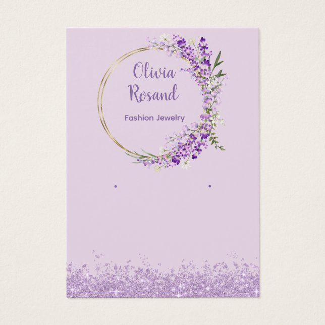 Modern Boho lavender floral earring display card  (Front)