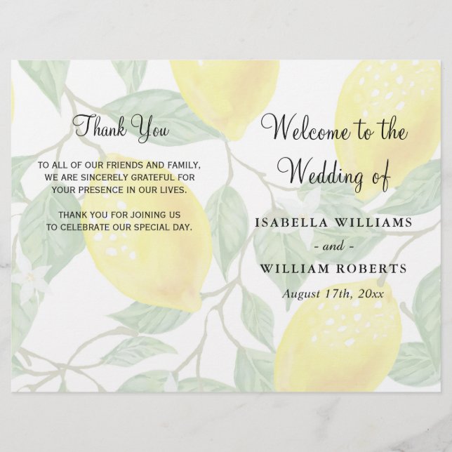 Modern Boho Lemon Summer Wedding Program (Front)